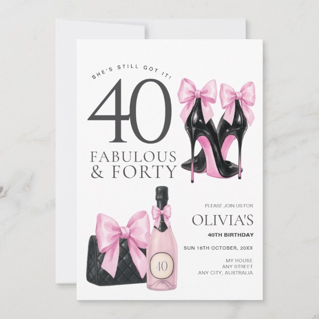 Convites Festa de 40 Anos para Mulheres, Fabulosa e Quarent (Frente)