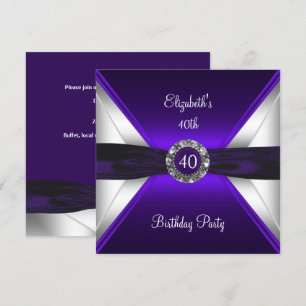Convites Festa de 40 Anos Roxo Diamante Branco Prata