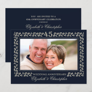 Convites Festa de 45 anos de Casamento   Foto Personalizada