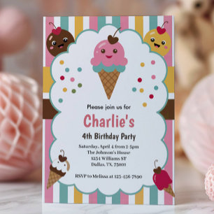 Convites Festa de 4 Anos da Cute Girls Ice Cream