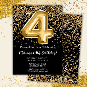 Convites Festa de 4 anos da Menina Black Gold Kids