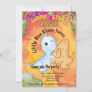 Convites Festa de 4 anos Dinosaur Stomp Chomp Rawr