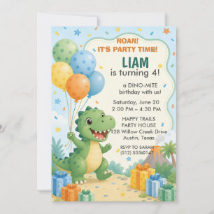 Convites Festa de 4 anos do Dinosaur Roar Kids
