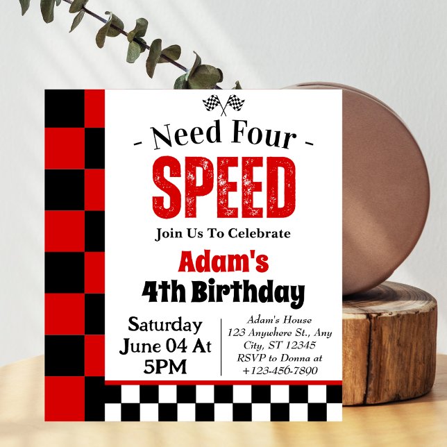 Convites Festa de 4 anos do Menino Need Four Speed  (Criador carregado)