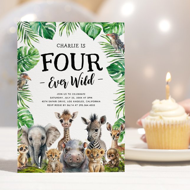 Convites Festa de 4 Anos Four Ever Wild Safari (Criador carregado)