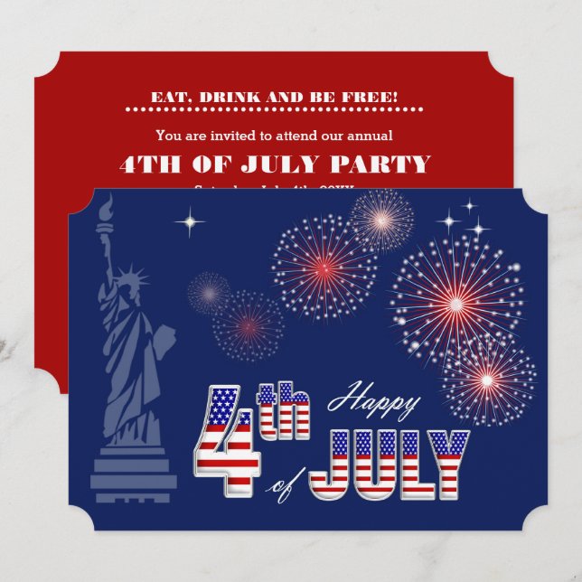 Convites Festa de 4 de julho | Design de evento (Frente/Verso)