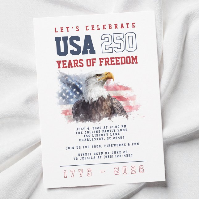 Convites Festa de 4 de Julho do 250º Aniversário dos EUA Am (USA America's 250th Anniversary 4th of July Party Invitation)