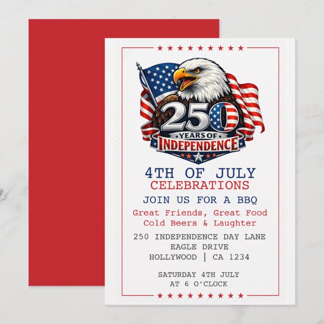 Convites Festa de 4 de Julho dos 250 Anos de Independência (Frente/Verso)
