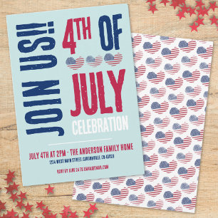 Convites Festa de 4 de Julho Patriótica Vermelho Branco Azu