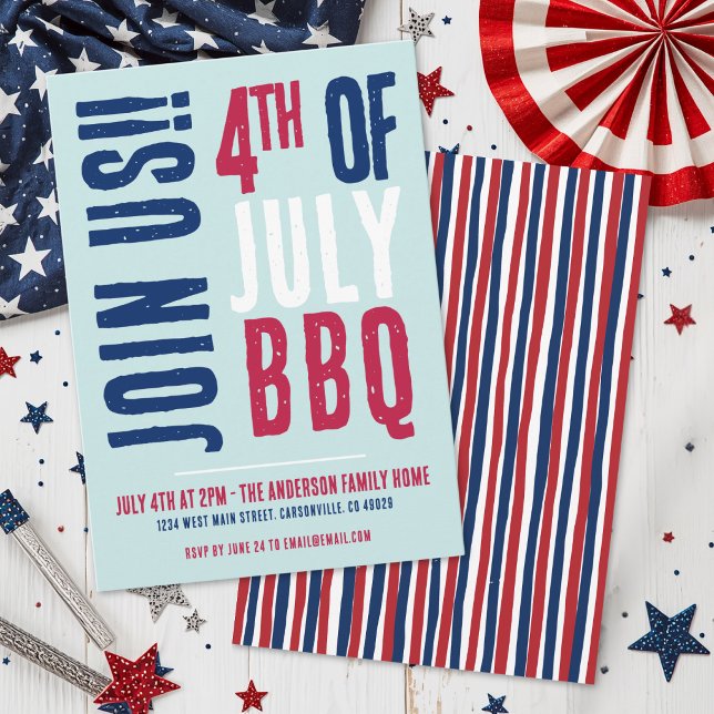 Convites Festa de 4 de Julho Vermelho Branco Azul Patriótic (4th Of July Party Red White Blue Patriotic Invitation)