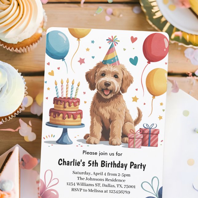 Convites Festa de 5º Aniversário de Cachorrinho de Crianças (Criador carregado)