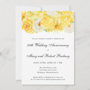 Convites Festa de 50º Aniversário Amarelo Floral Branco