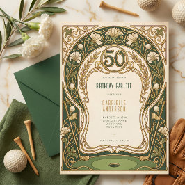 Convites Festa de 50º Aniversário Art Nouveau Elegante Verd