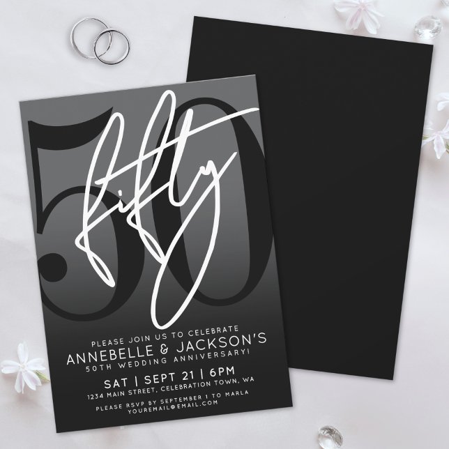 Convites Festa de 50º Aniversário Black White (Black White 50th Anniversary Party Invitation)