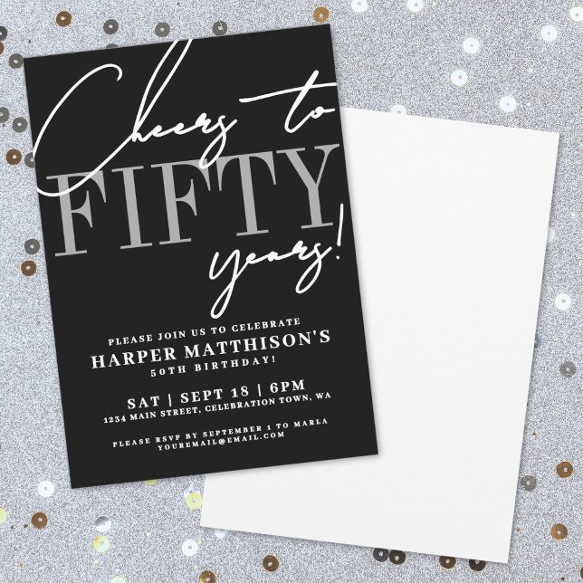 Convites Festa de 50º Aniversário do Fifty Black (Fifty Black 50th Birthday Party Invitation)