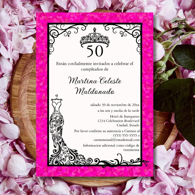 Convites Festa de 50º Aniversário Espanhola Rosa Choque Pre (Criador carregado)