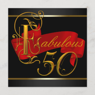 Convites Festa de 50º Aniversário Fabulosa Preta e Vermelha