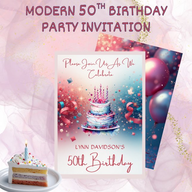 Convites Festa de 50º Aniversário Moderna  (Modern 50th Birthday Party Invitation)