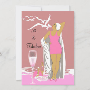 Convites Festa de 50 Anos Aniversário 50 Retro Diva Rosa Ar