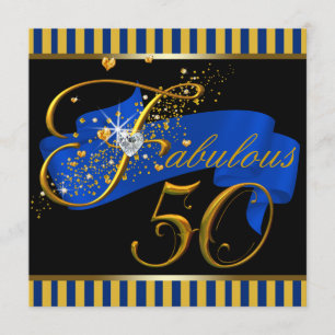 Convites Festa de 50 Anos Azul e Dourada Incrível