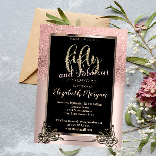 Convites Festa de 50 Anos Chic Rose Gold Glitter Ombre