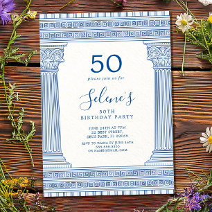 Convites Festa de 50 anos com templo grego de cor personali