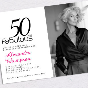 Convites Festa de 50 anos cor-de-rosa 50 anos e fabulosa