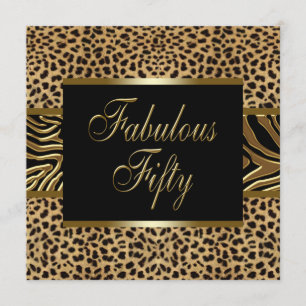 Convites Festa de 50 anos da Mulher Leopardo Zebra Dourado