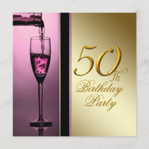 Convites Festa de 50 anos da mulher rosa e dourado