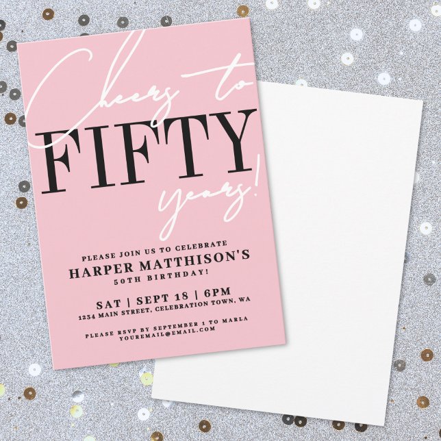 Convites Festa de 50 Anos de Cinquenta Rosas (Fifty Pink 50th Birthday Party Invitation)