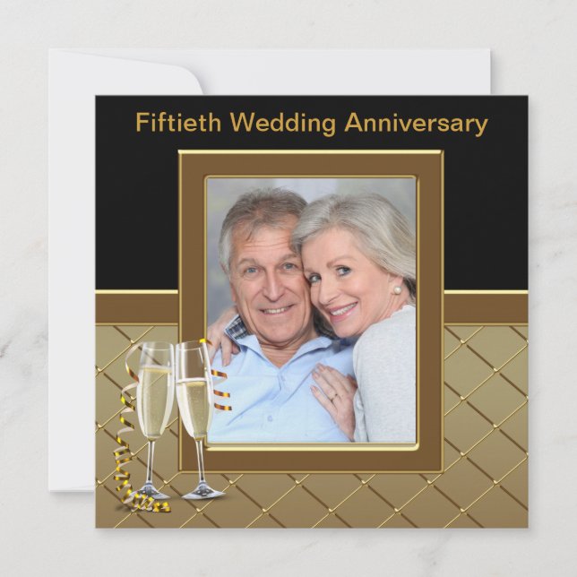 Convites Festa de 50 anos de Foto do Champagne Dourado (Frente)