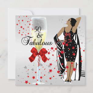 Convites Festa de 50 Anos de Idade Diva Retro Art déco Verm