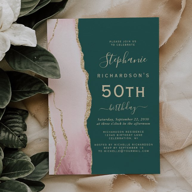 Convites Festa de 50 Anos de Idade Rosa Dourado Ágata Esmer (Criador carregado)
