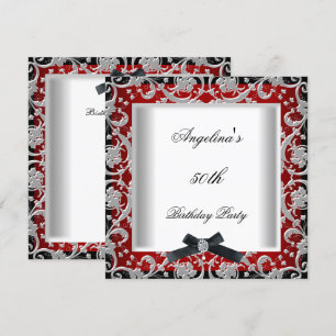 Convites Festa de 50 Anos de Idade Vermelho Preto Branco Jo