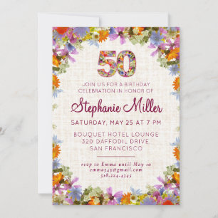 Convites Festa de 50 Anos – Design Elegante de Flores em Li
