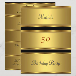 Convites Festa de 50 anos dourada Preto Dourado
