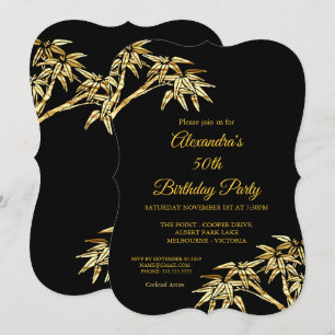 Convites Festa de 50 Anos Dourado Bambu Preto