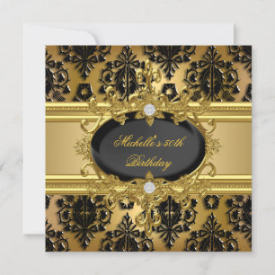 Convites Festa de 50 Anos Dourado Damask Preto 2