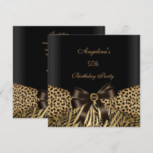 Convites Festa de 50 Anos Dourado Leopardo Marrom Preto