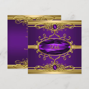 Convites Festa de 50 Anos Dourado Roxo Diamante