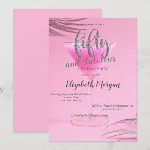 Convites Festa de 50 Anos Glitter Drips Rose Gold