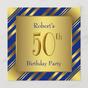 Convites Festa de 50 anos Mans Royal Blue e Dourado