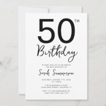 Festa de 50 Anos Minimalista Preta e Branca em Let