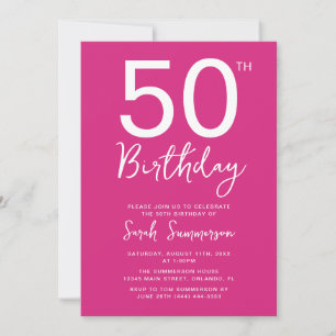 Convites Festa de 50 Anos Minimalista Rosa e Branco com Let