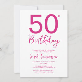 Convites Festa de 50 Anos Minimalista Rosa e Branco com Let