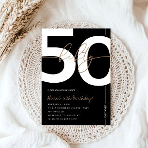 Convites Festa de 50 Anos Moderno Minimalista Preto e Doura