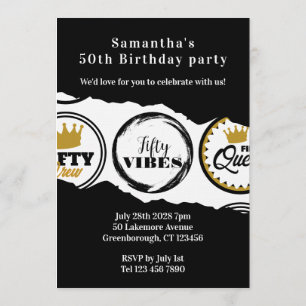 Convites Festa de 50 Anos Preto Dourado Cinquenta Anos