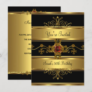 Convites Festa de 50 Anos Rich Gold Black Red Jewel