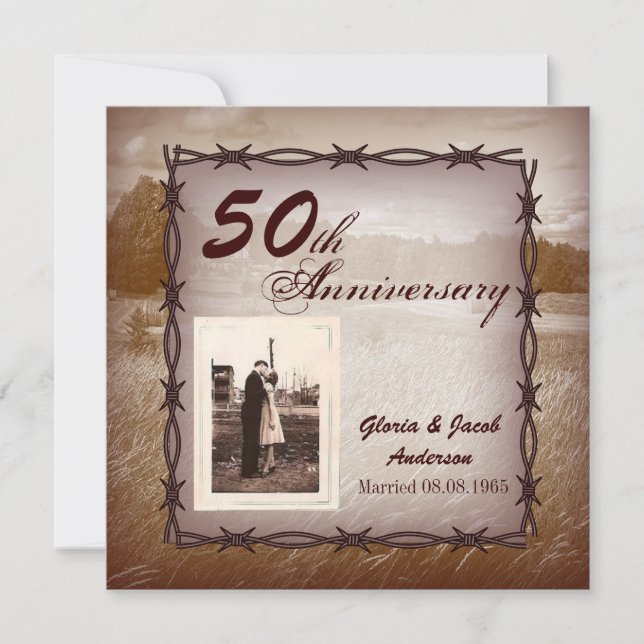 Convites Festa de 50 Anos Rustic Western Country (Frente)