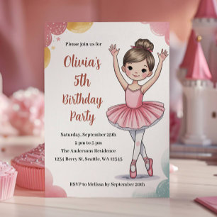 Convites Festa de 5 Anos da Bailarina Crianças Fofas
